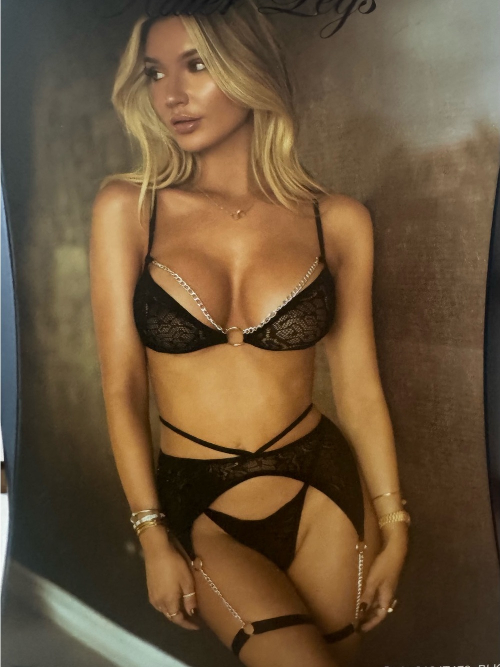 Black Lace Strappy Bra & Garter Set